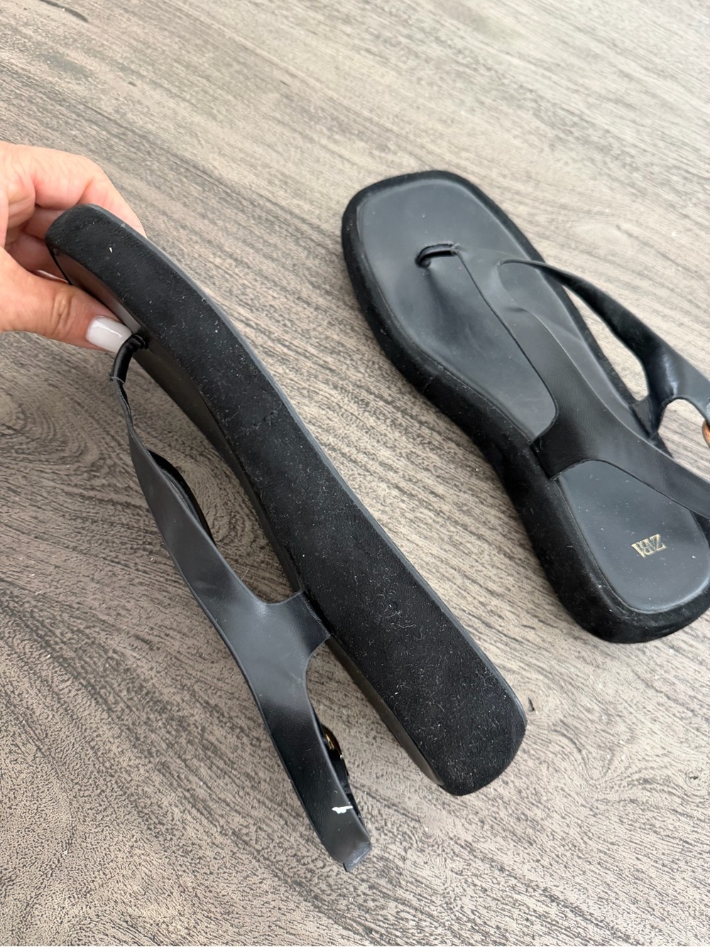Zara Black Platform Thong Sandals with Ankle Strap - Picture 11 of 11